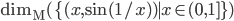 \operatorname{dim_M}(\{(x,\sin(1/x))\mid x\in (0,1]\})