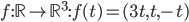 f:\mathbb{R}\to\mathbb{R}^3 : f(t)=(3t,t,-t)