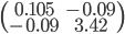\left(\begin{array}{cc}0.105 & -0.09\\-0.09 & 3.42\end{array}\right)